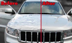 Car with dents before and after dent repair in Lewisville, TX